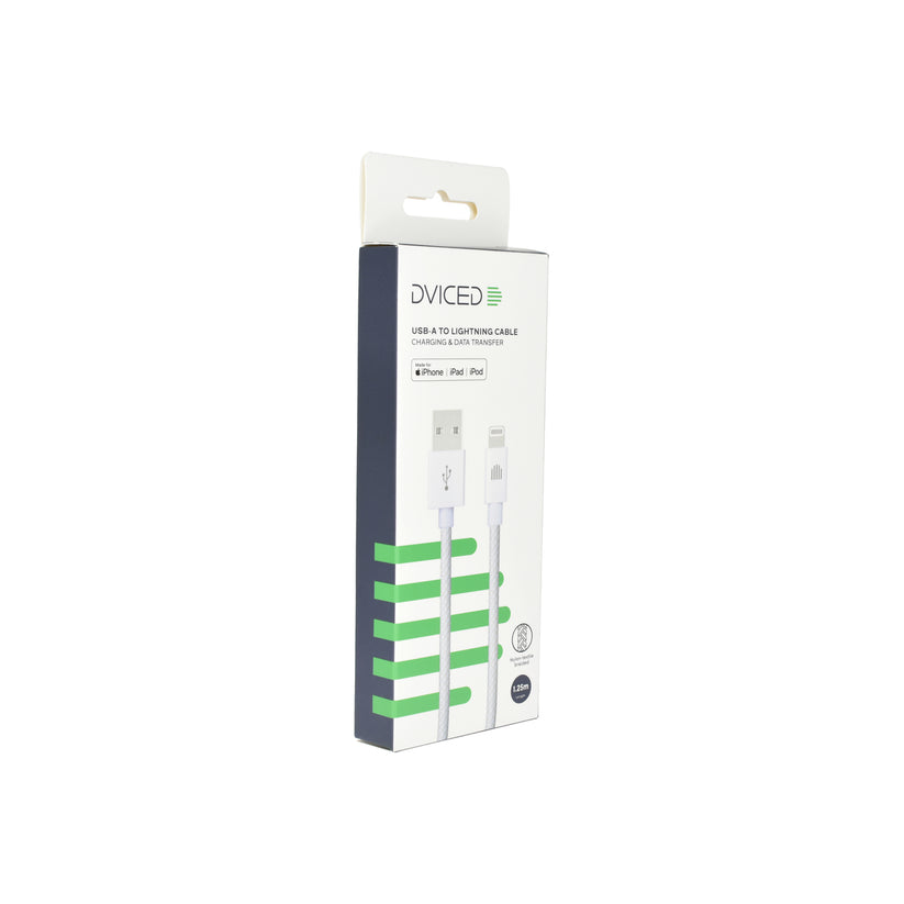 Dviced Cable USB-A to Lightning Nylon Textile 1,25m - White - iSTYLE BG