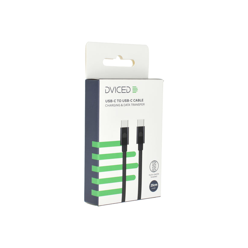Dviced Cable USB-C to USB-C Nylon Textile 0,25m - Black - iSTYLE BG