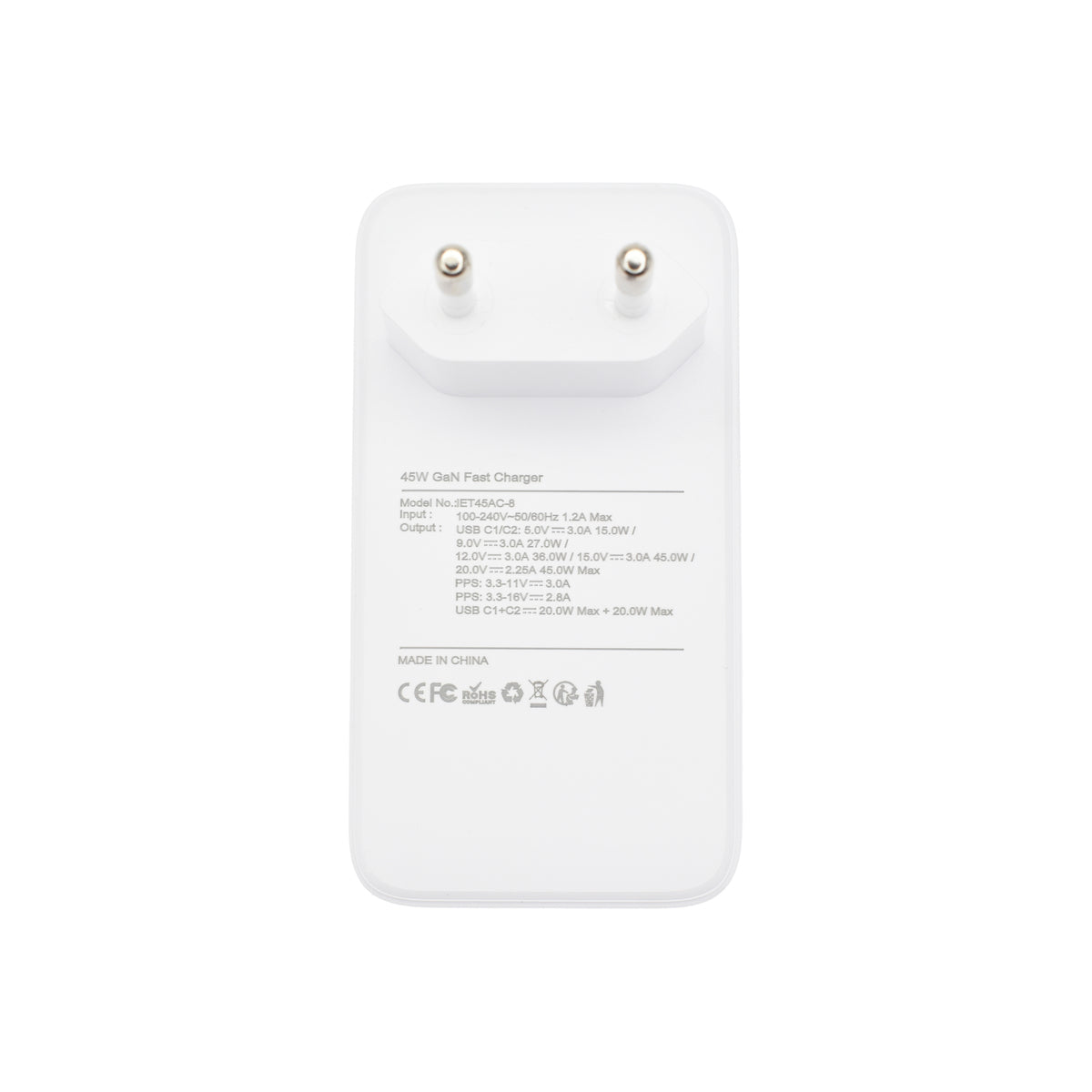 Зарядно за стена 45W GaN CC EU бяло от Dviced - iSTYLE BG