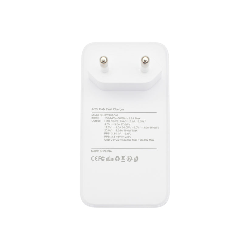 Зарядно за стена 45W GaN CC EU бяло от Dviced - iSTYLE BG