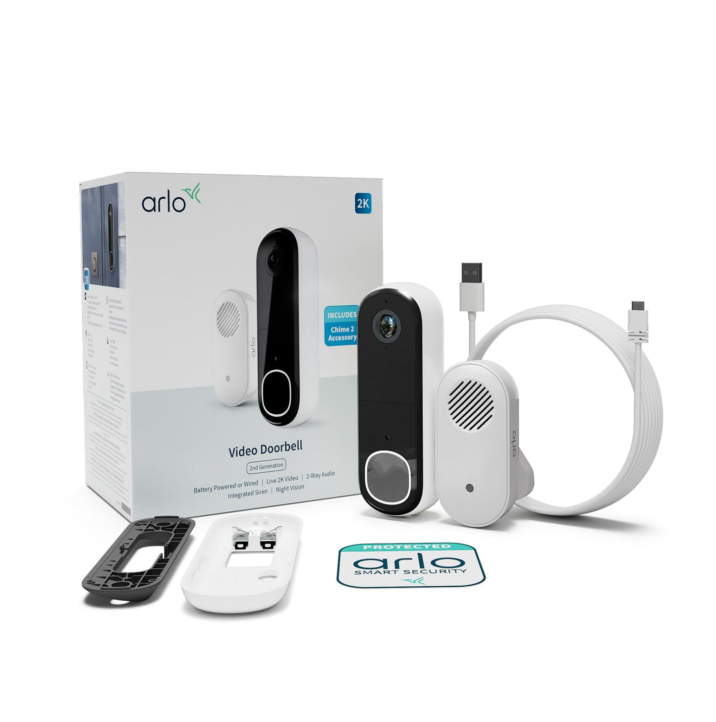 Arlo Essential (Gen.2) Video Doorbell and Chime 2K Security wireless - 1 Doorbell and chime - White - iSTYLE BG