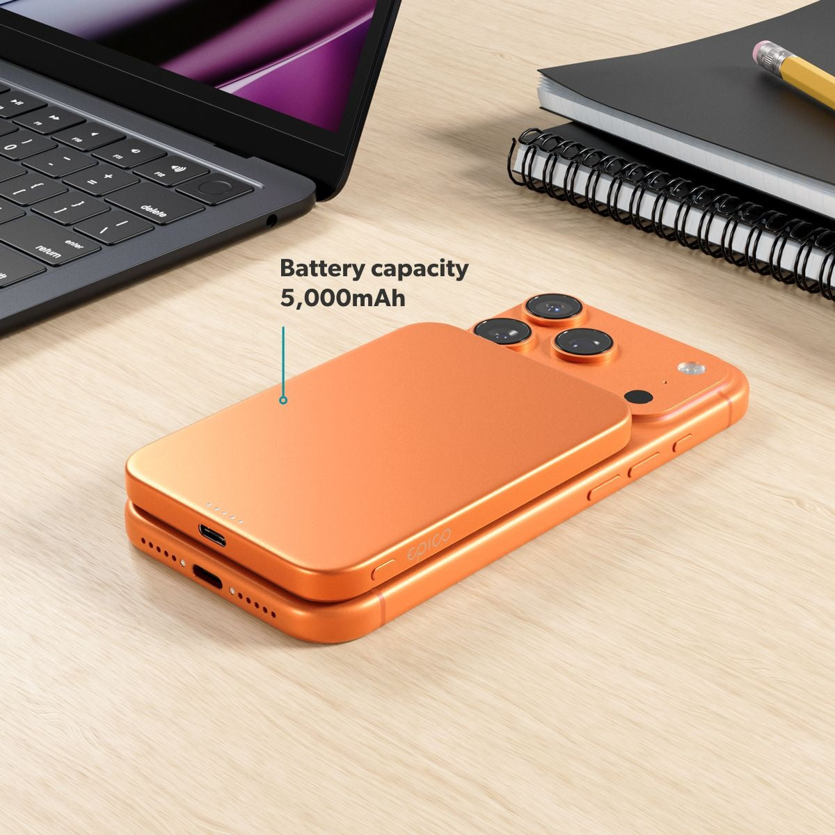 Epico UltraPack Qi2 Slim 5000mAh Alu Mag+ Wireless Power Bank EM51 - cosmic orange