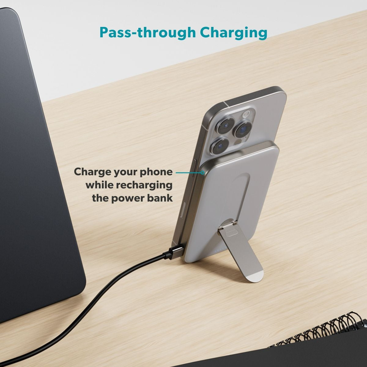 Epico UltraPack Qi2 Stand 5000mAh Alu Mag+ Wireless Power Bank EM52 - titanium