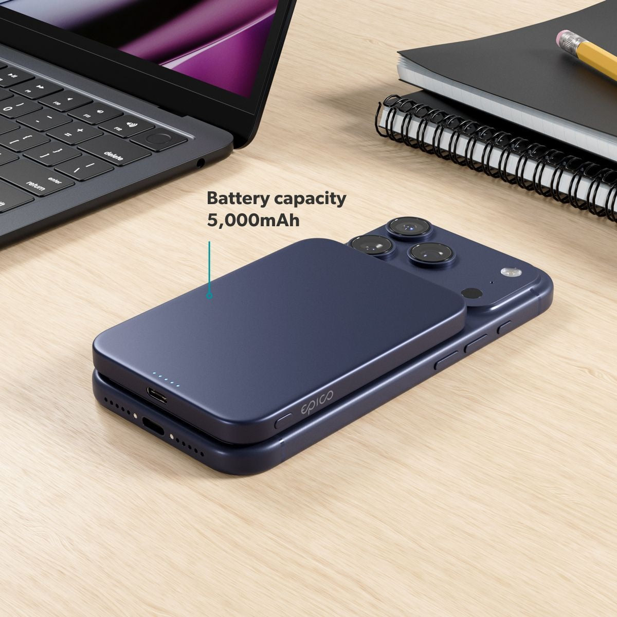 Epico UltraPack Qi2 Slim 5000mAh Alu Mag+ Wireless Power Bank EM51 - deep blue