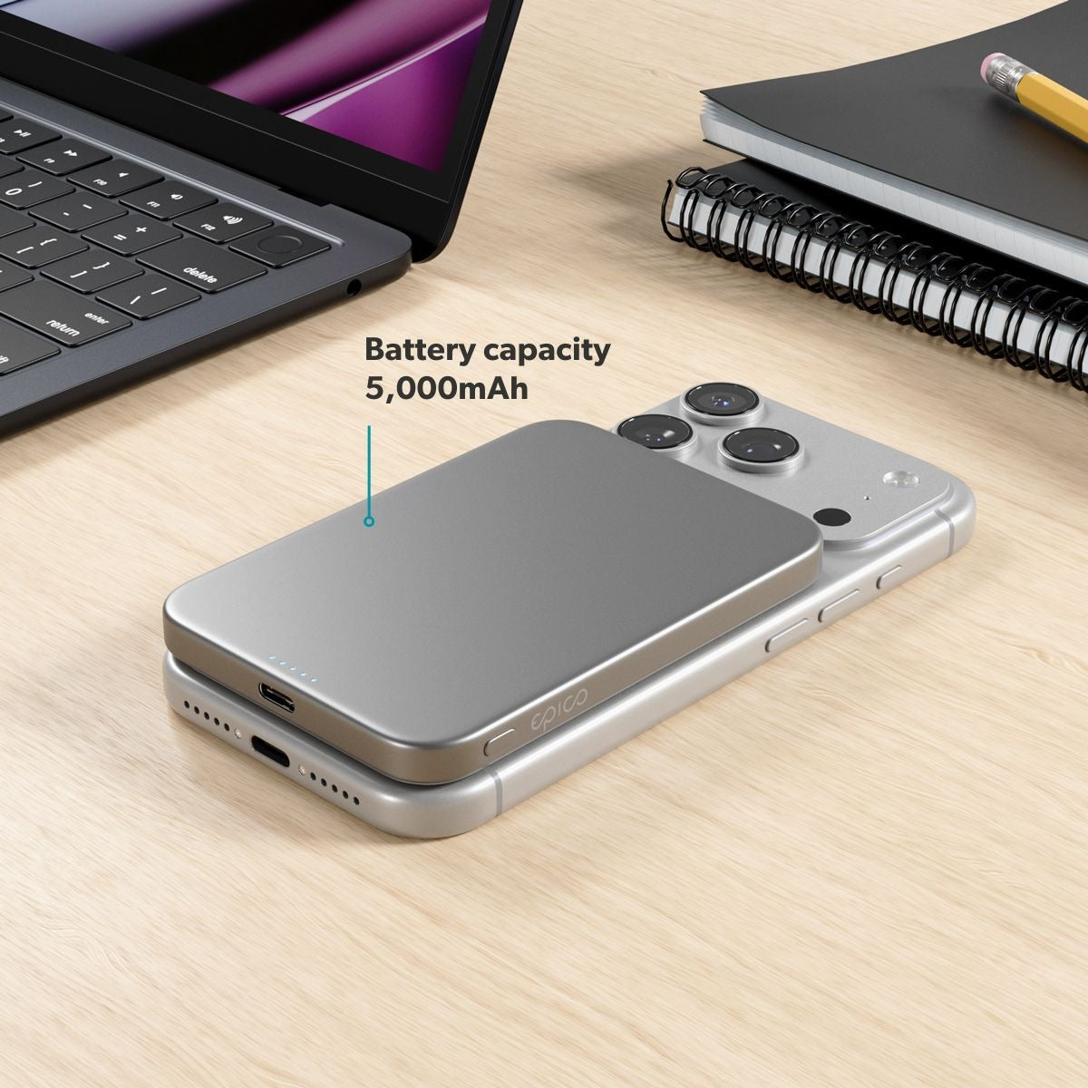 Epico UltraPack Qi2 Slim 5000mAh Alu Mag+ Wireless Power Bank EM51 - silver