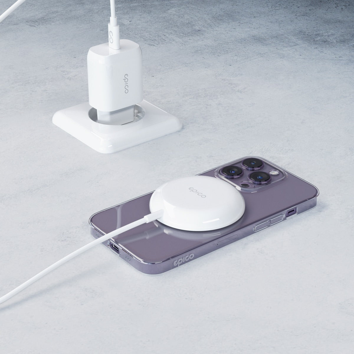 Epico Magnetic Wireless Charging Cable Bundle 7.5W/15W - with USB-C Cable & 20W PD Charger - white