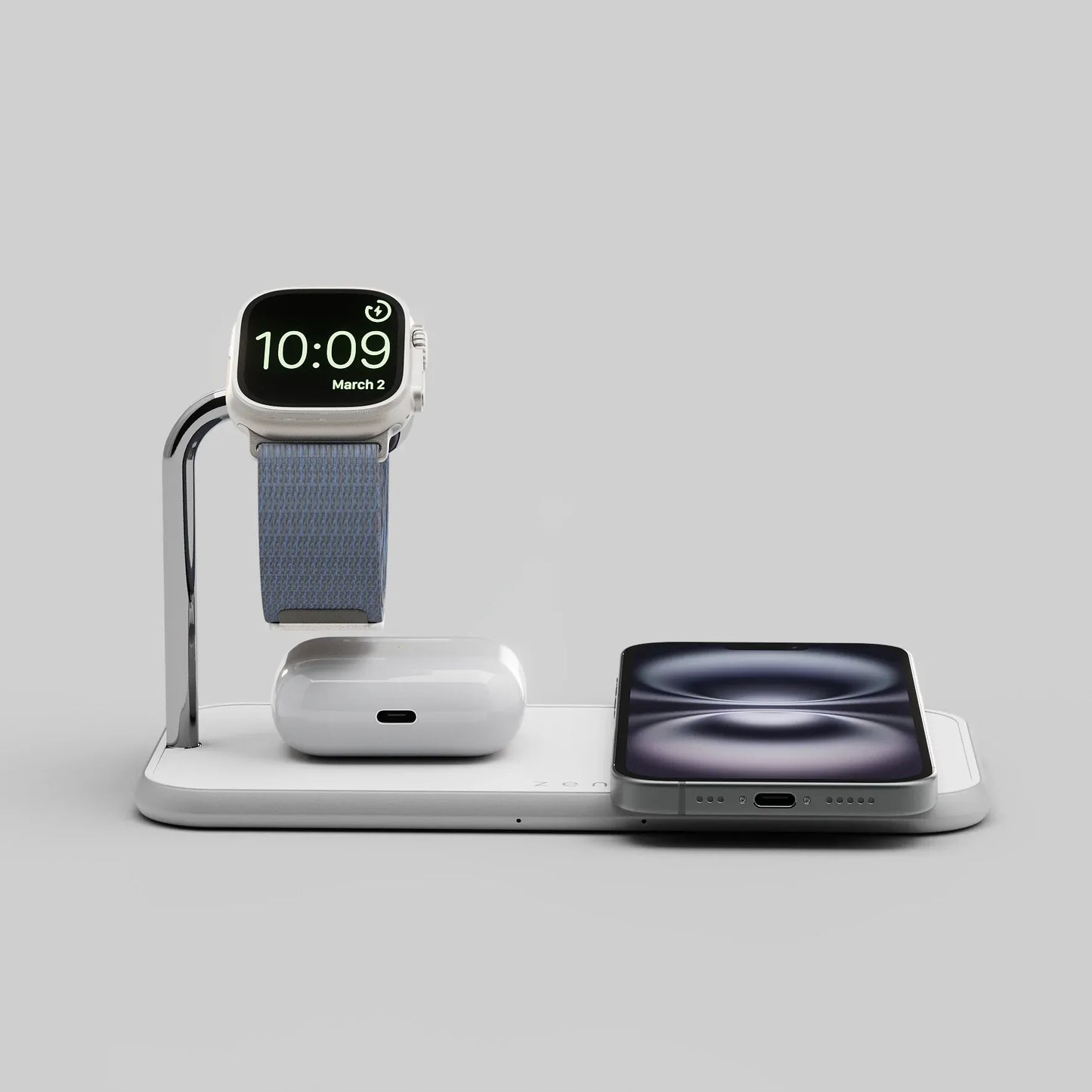 Zens Dual+Watch Aluminium Wireless Charger – White