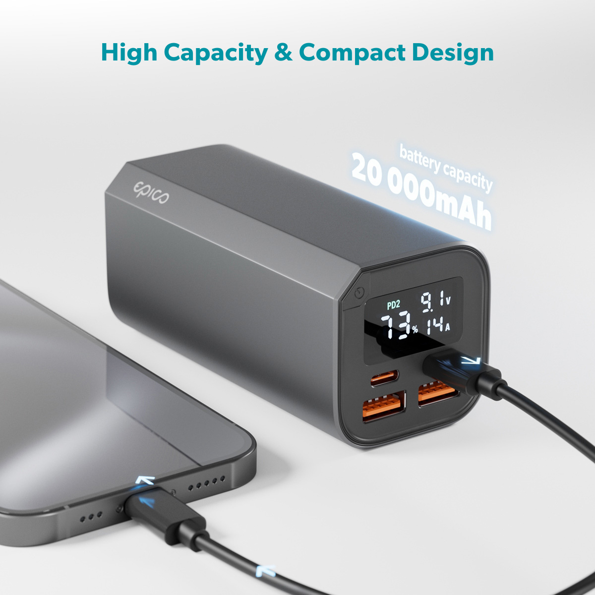 Epico Aluminium PD 100W Power Bank 20000mAh Battery Capacity - space grey - iSTYLE.bg