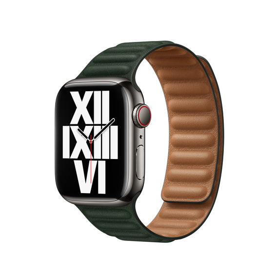 Каишка от Apple - 41 мм Sequoia Green Leather Link - M/L - iSTYLE BG