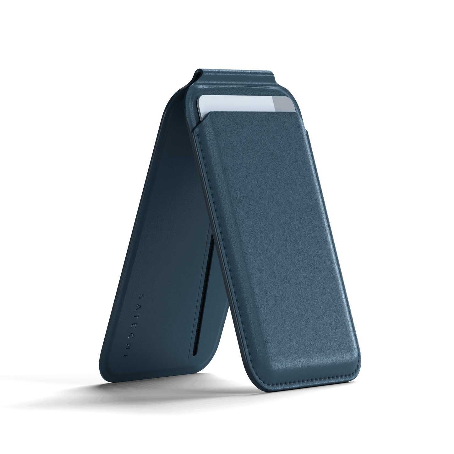 Satechi Vegan-Leather Magnetic Wallet Stand, Magsafe Compatible - Dark Blue