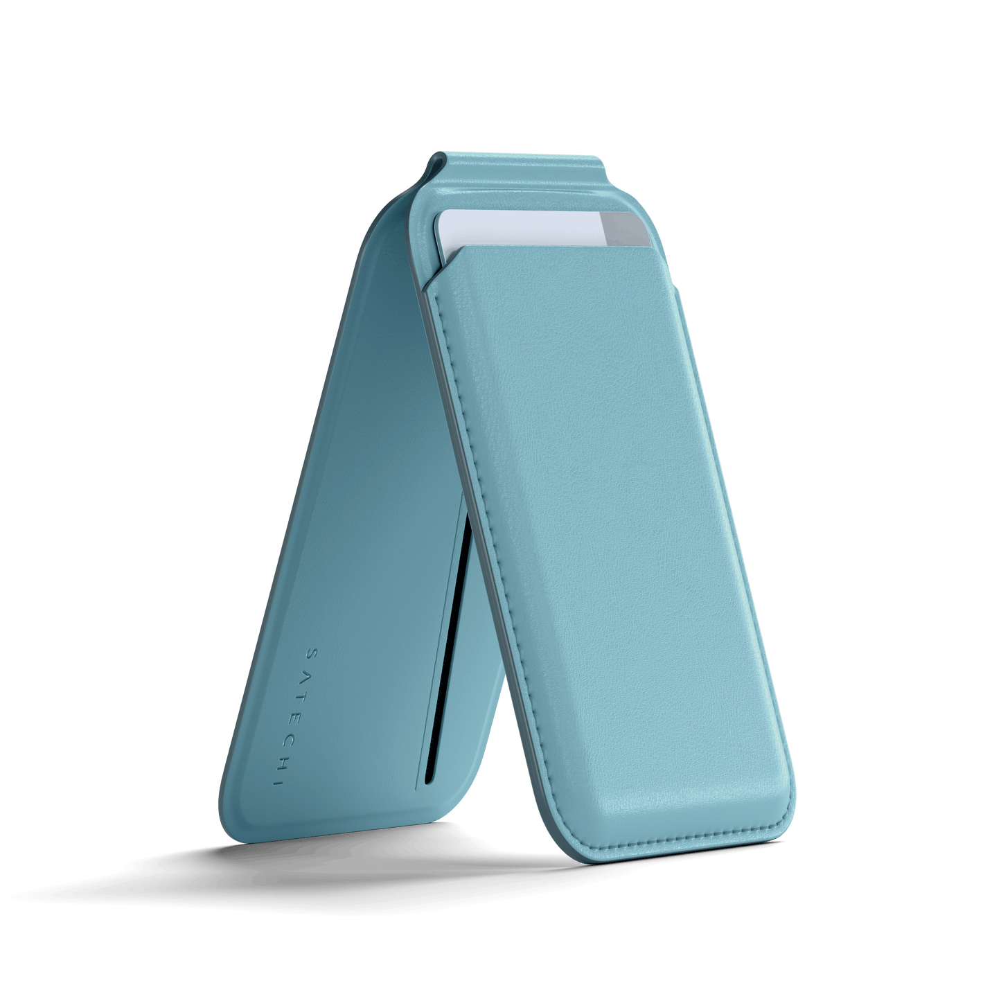 Satechi Vegan-Leather Magnetic Wallet Stand, Magsafe Compatible - Light Blue