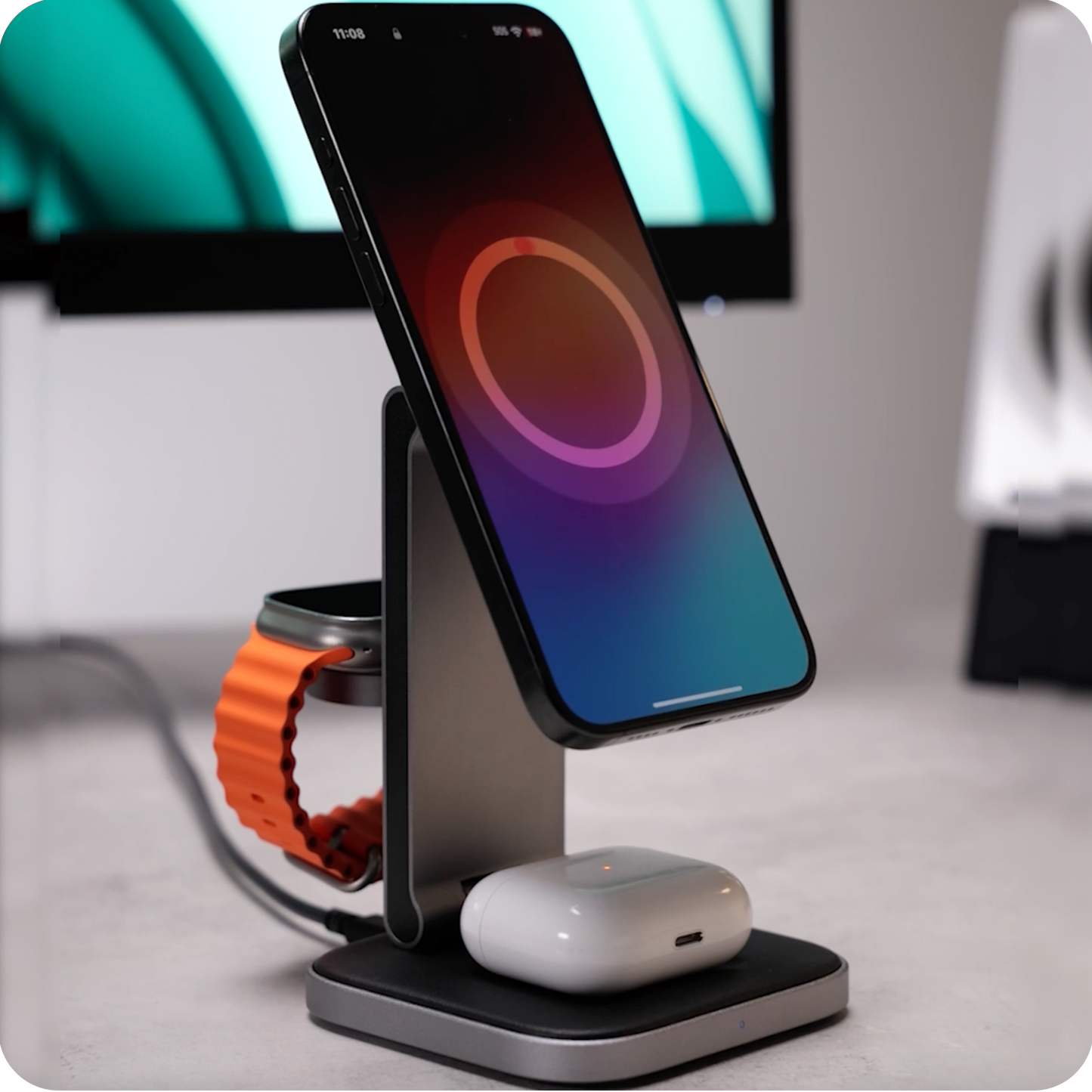 Satechi 3-in-1 Foldable Qi2 Wireless Charging Stand - Space Gray