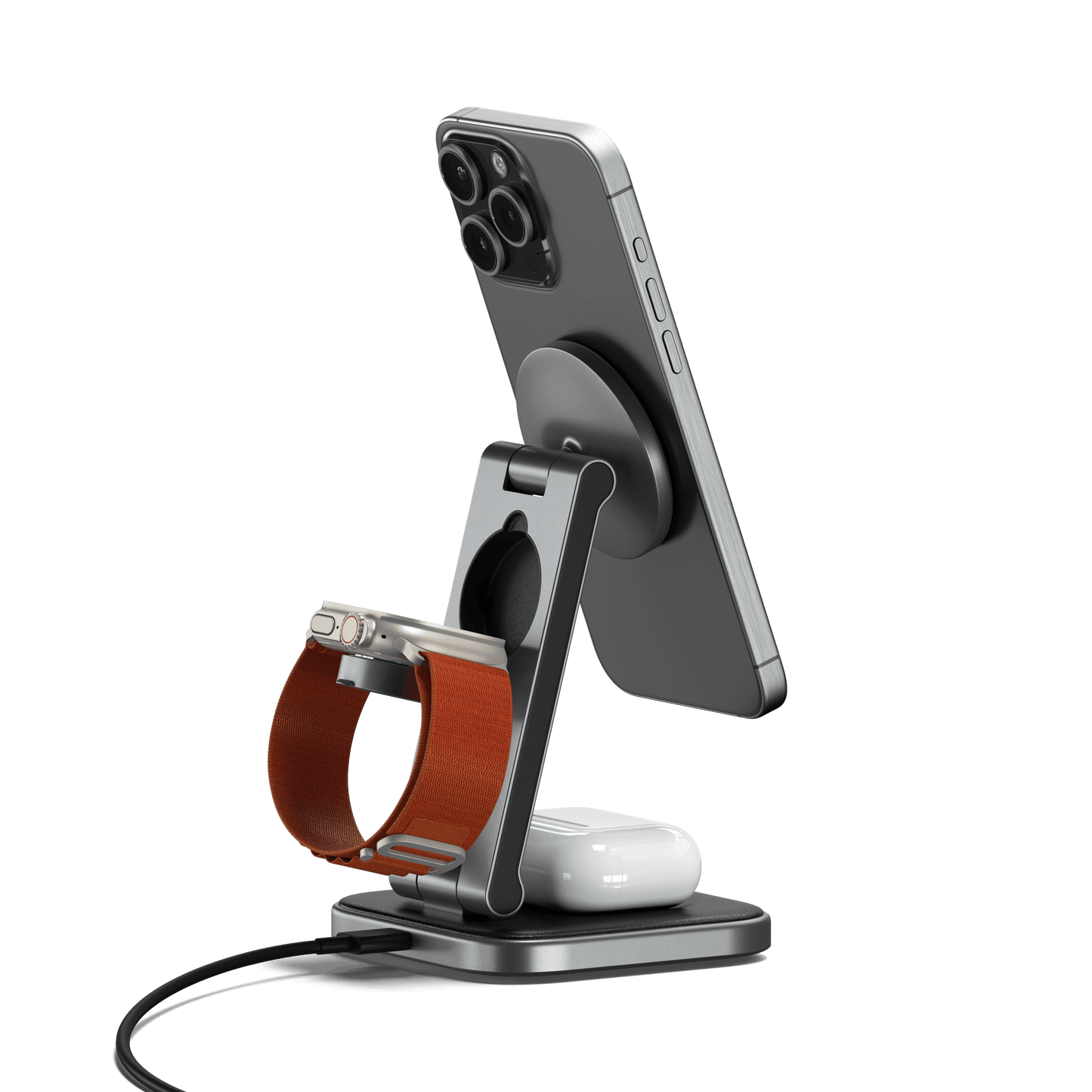 Satechi 3-in-1 Foldable Qi2 Wireless Charging Stand - Space Gray