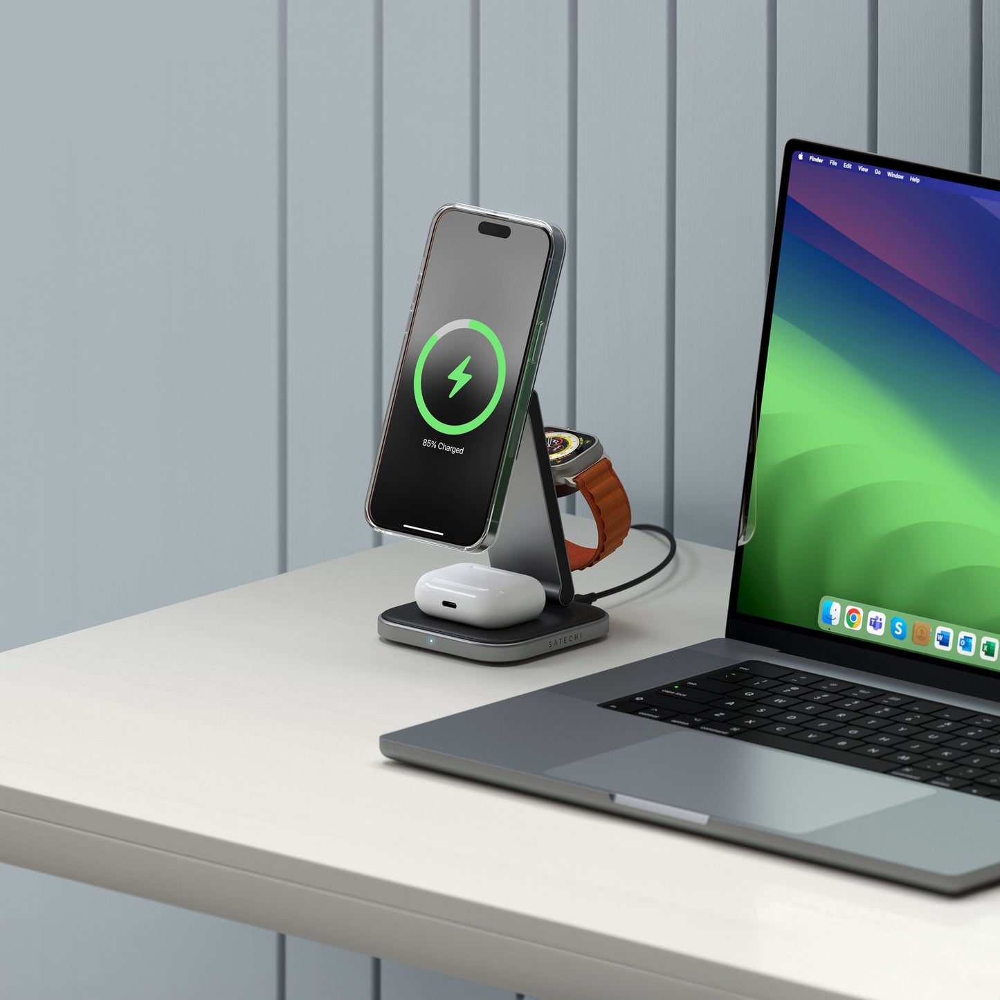 Satechi 3-in-1 Foldable Qi2 Wireless Charging Stand - Space Gray
