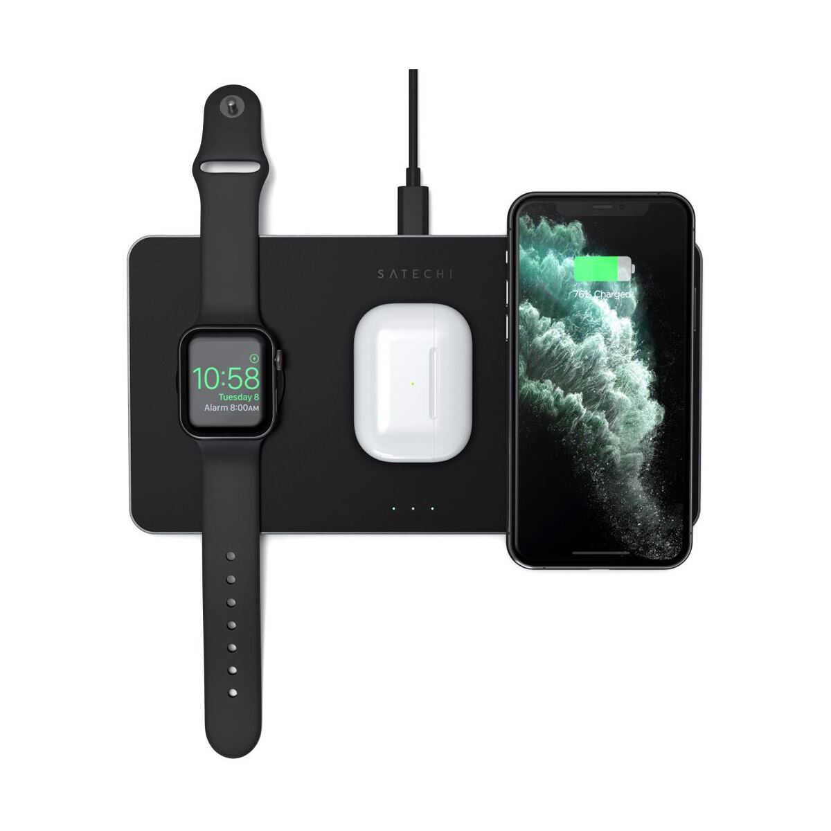 Черна безжична зарядна станция от Satechi за iPhone, Apple Watch и AirPods - iSTYLE BG