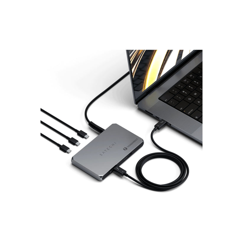 Satechi Thunderbolt 4 Slim Hub Pro (3x Thunderbolt 4 Downstream Ports up to 40 Gbps, 15W,2x 4K at 60Hz or 1x 8K at 30Hz or (1x) 6K on Mac) - Silver - iSTYLE BG