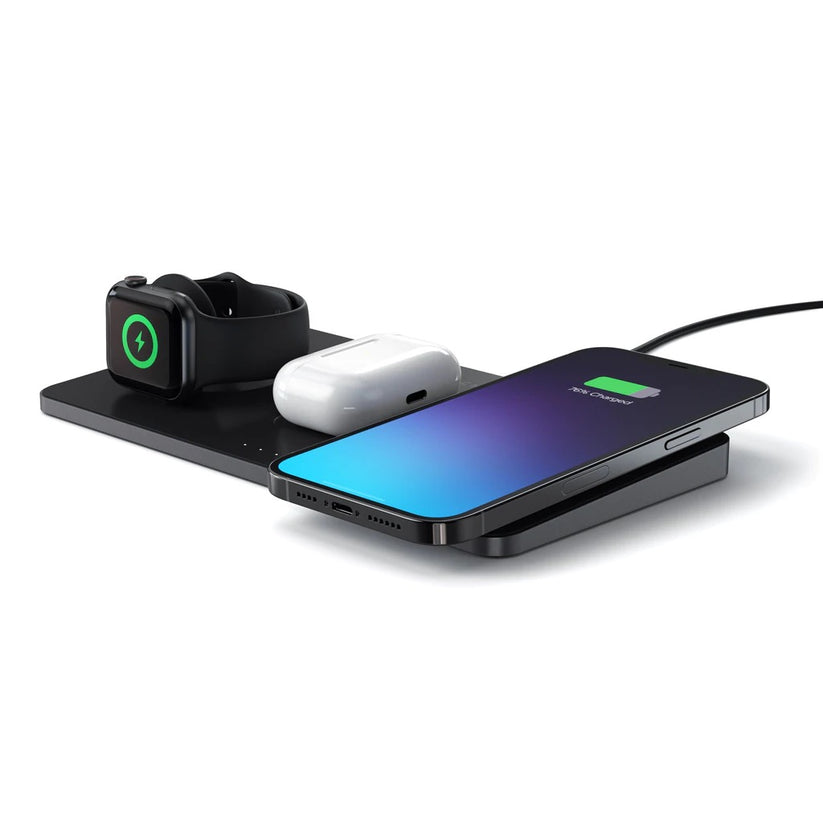 Черна безжична зарядна станция от Satechi за iPhone, Apple Watch и AirPods - iSTYLE BG