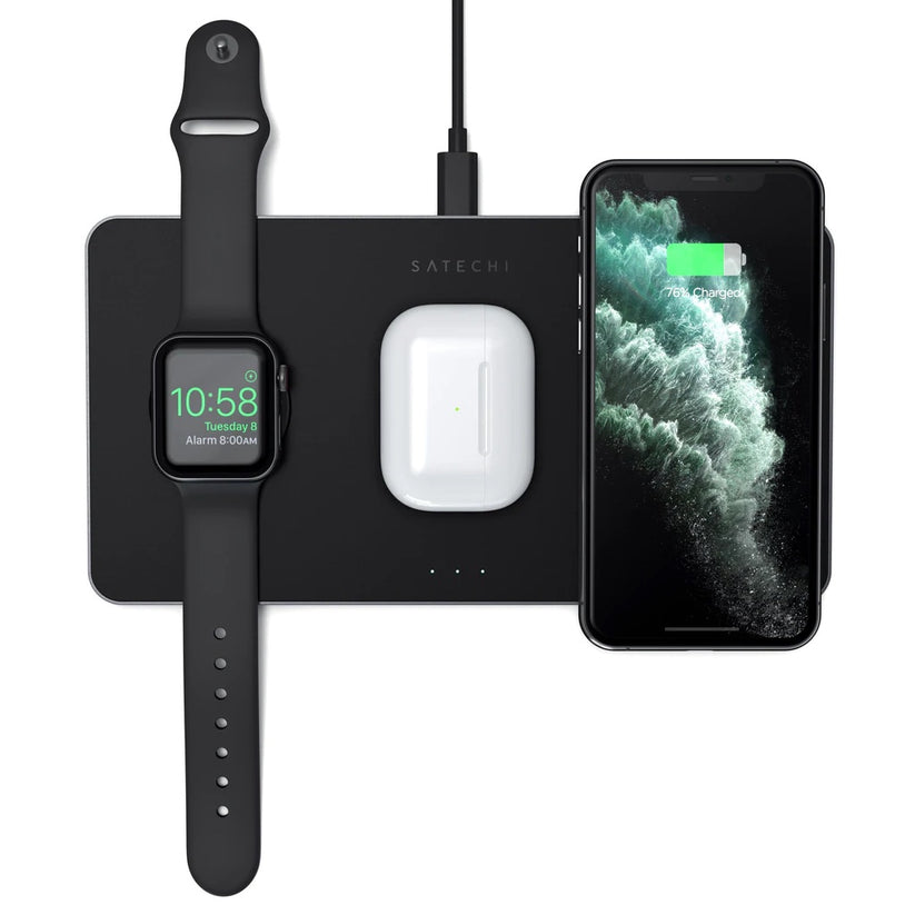 Черна безжична зарядна станция от Satechi за iPhone, Apple Watch и AirPods - iSTYLE BG