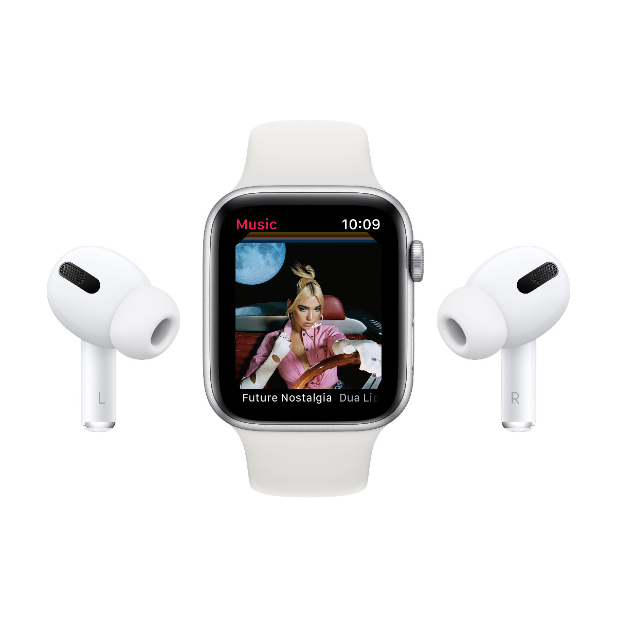 Apple Watch SE, 40мм сребрист с бяла силиконова каишка