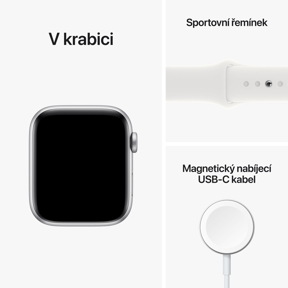 Apple Watch SE GPS 44mm Silver Aluminium Case with White Sport B