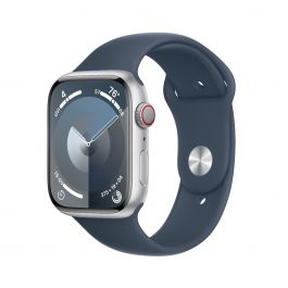 Apple Watch Series 9 GPS + Cellular 45mm Silver алуминиев корпус с каишка Storm Blue Sport Band - S/M