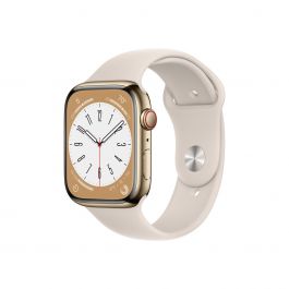 Apple Watch Series 8 GPS + Cellular 45mm Gold Stainless Steel Case with Starlight Sport Band - Regular