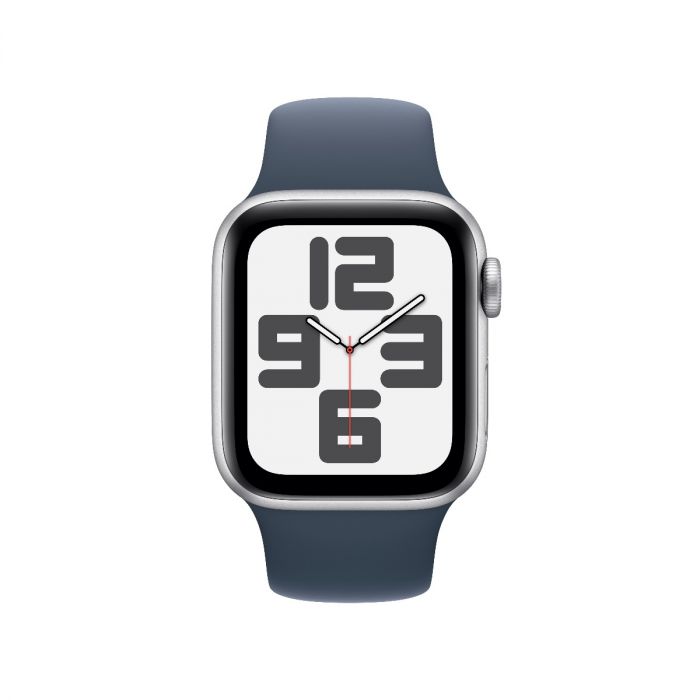Apple Watch SE, 40мм сребрист с бяла силиконова каишка