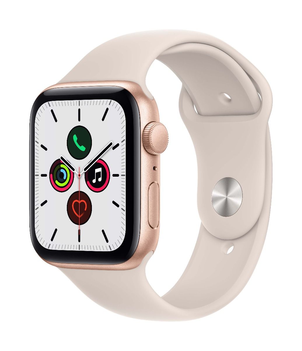 Apple Watch SE, 40мм сребрист с бяла силиконова каишка